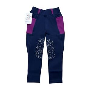 Belle & Bow Equestrian Girls Navy Fleece Tights Wish Upon A Pony Size 4 Years